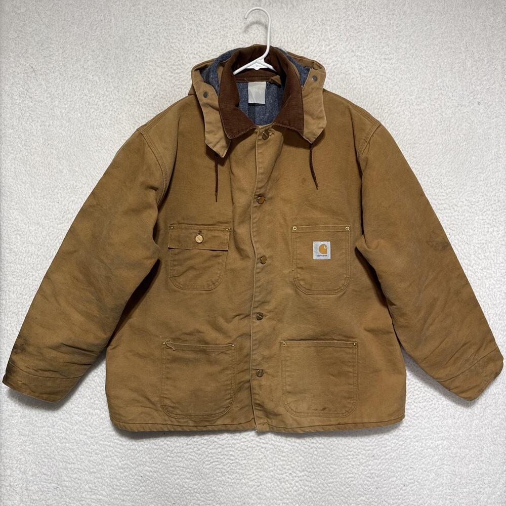 VTG 80’s Carhartt 6BLC Blanket Lined Chore Coat Brown Duck Canvas Jacket Hood 2X